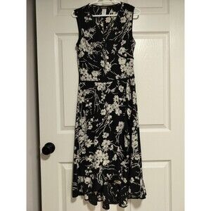 Georgiou Studio Black and White Floral Vintage Sleeveless Dress Size S/M